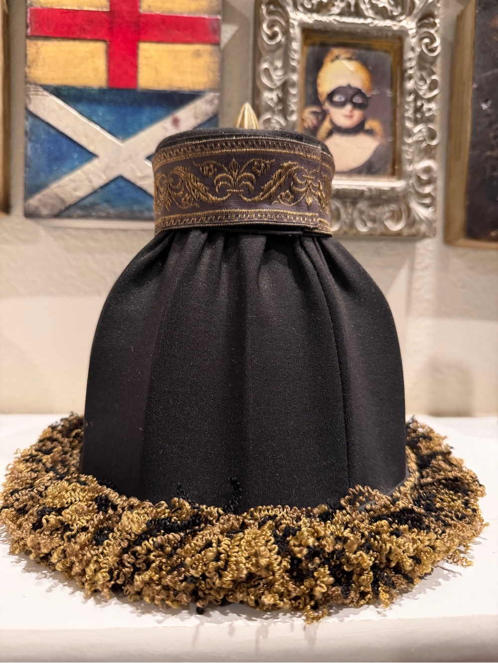 Vintage‎ Black & Gold Fringe Lamp Shade Hollywood Regency Style